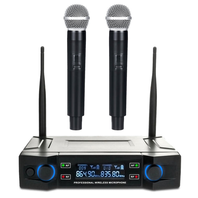 Professional 2 Channel UHF Wireless Dual Microphone Cordless Handheld Mic System
