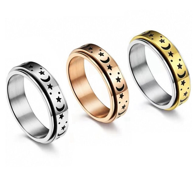 Stainless Steel Moon and Star Anxiety Spinner Ring for Men Woman Fidget 3 Color
