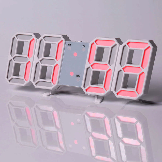 Digital 3D LED Big Wall Desk Alarm Clock Snooze 12/24 Hours Auto Brightness USB