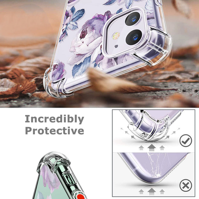 iPhone 11 Case Clear Flower Design Soft Flexible TPU Ultra Thin Shockproof