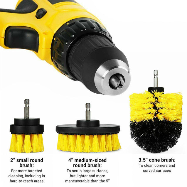 3 PCS Drill Brushes Set Tile Grout Power Scrubber Cleaner Spin Tub Shower Wall