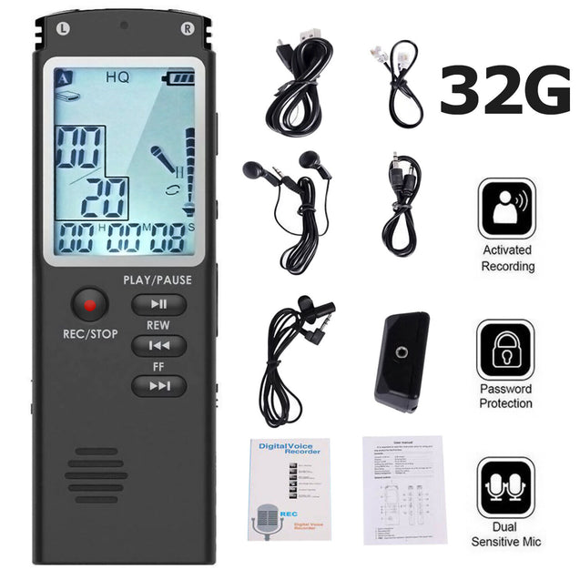 Voice Activated Mini Digital Sound Audio Recorder Dictaphone MP3 Player 8/16/32G