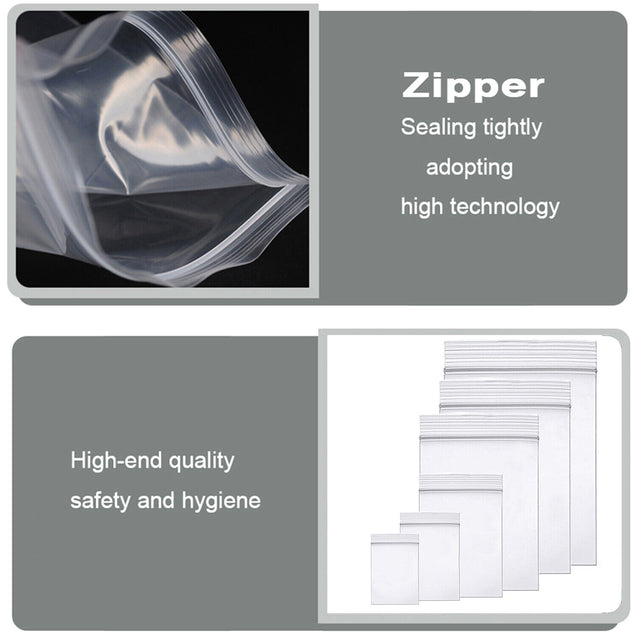 Clear Resealable Bag Plastic Zip Seal Bags Poly Zipper 2.07mil / 2.26mil