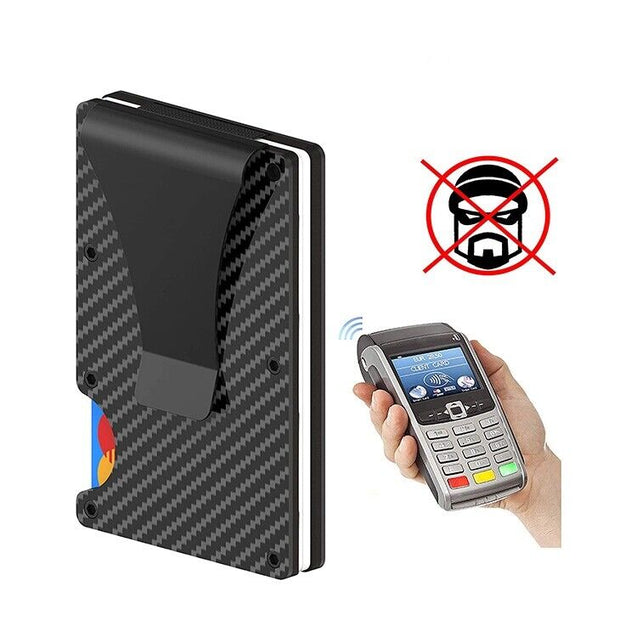 Men's RFID Blocking Slim Money Clip Carbon Fiber Wallet ID Credit Card Holder