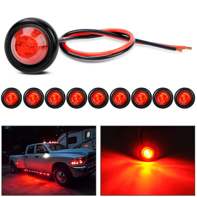 20X 3/4" 12V Marker Lights LED Truck Trailer Round Side Bullet Light Amber Red
