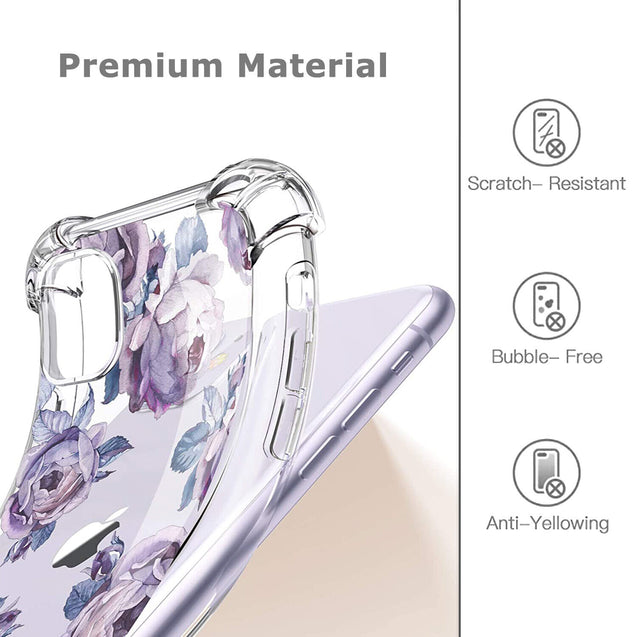 iPhone 11 Case Clear Flower Design Soft Flexible TPU Ultra Thin Shockproof