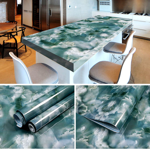 Self Adhesive Peel & Stick Wallpaper Marble PVC Kitchen Countertop 9.84ftx1.97ft