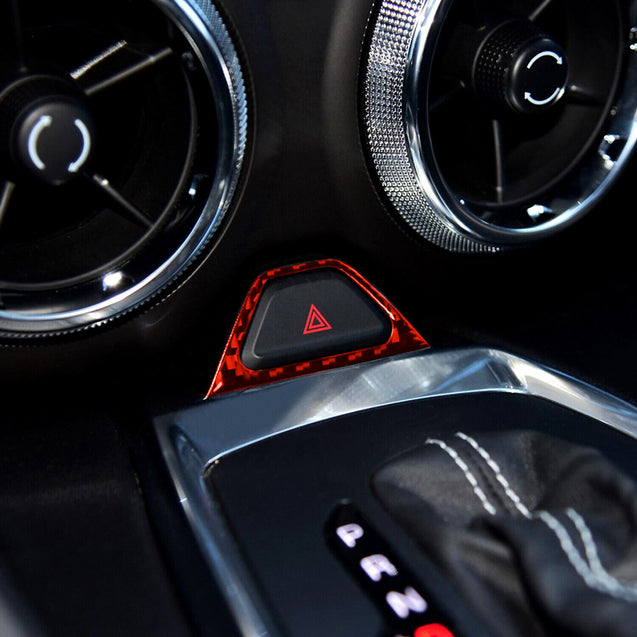 Carbon Fiber Warning Light Button Cover Trim Red For Chevrolet Camaro 2016-2019