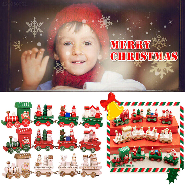 Christmas Wood Train Santa Claus Xmas Ornament Kids Toy Gift Festival Home Decor