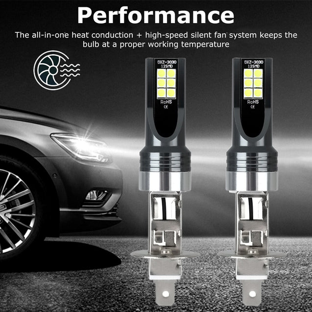 2PCS H1 LED Headlight Bulbs Conversion Kit 100W 14000LM 6500K High Low Beam Lamp