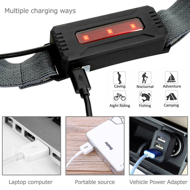 Battery LED Headlamp Headlights Torch Flashlight Work Light Bar Head Band Lamp