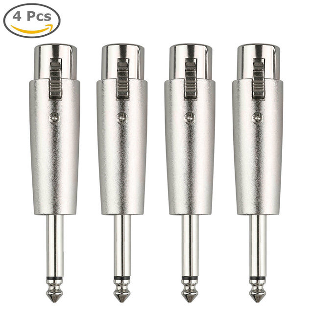 3Pin XLR Female to 1/4" 6.35mm Mono Male Plug Audio Cable Mic Adapter 4 Pack