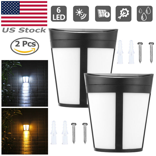 Solar Power 6LED Wall Mount Light Outdoor Garden Path Fence Yard Patio Lamp