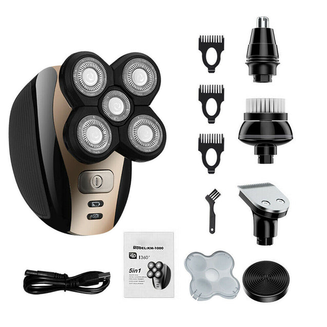 5-in-1 4D Rotary Electric Shaver Rechargeable Bald Head Shaver Beard Trimmer
