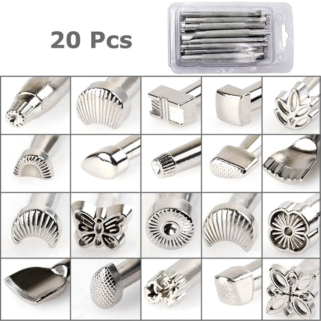 20PCS Leather Tools Working Saddle Making Set Carving Craft Stamps Punch DIY