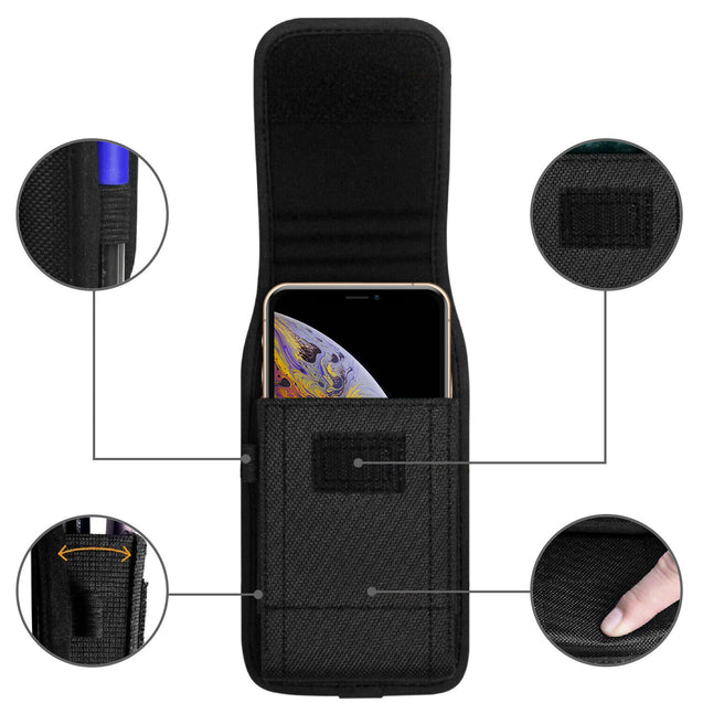 Cell Phone Pouch with Belt Loop and Metal Clip Holster Screen Size 5.2" to 5.5"