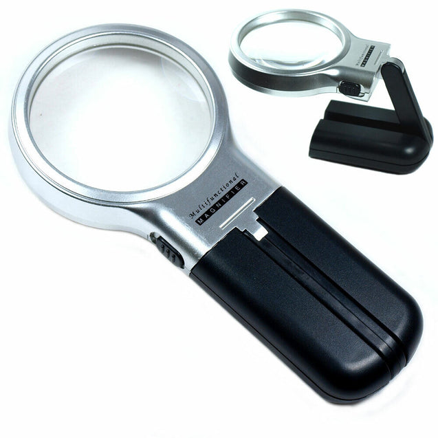 3X Illuminated Magnifier 3" Lighted Magnifying Glass LED Folding Stand