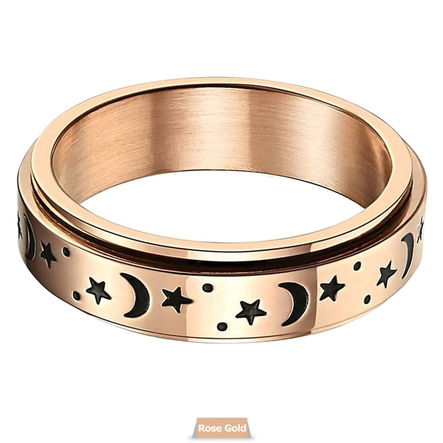 Stainless Steel Moon and Star Anxiety Spinner Ring for Men Woman Fidget 3 Color