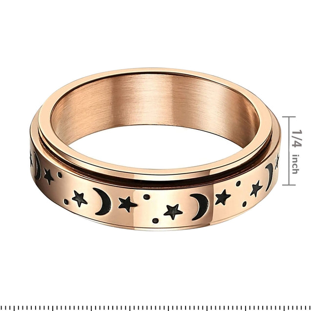 Stainless Steel Moon and Star Anxiety Spinner Ring for Men Woman Fidget 3 Color