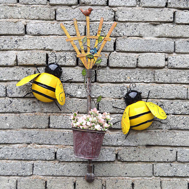 Decorative Metal Bumble Bee Garden Accents - Lawn Ornaments - Set of 4
