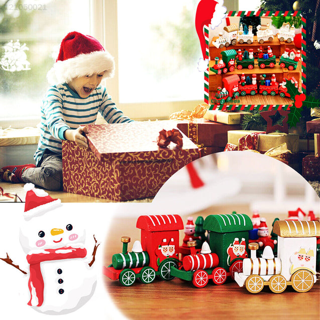 Christmas Wood Train Santa Claus Xmas Ornament Kids Toy Gift Festival Home Decor