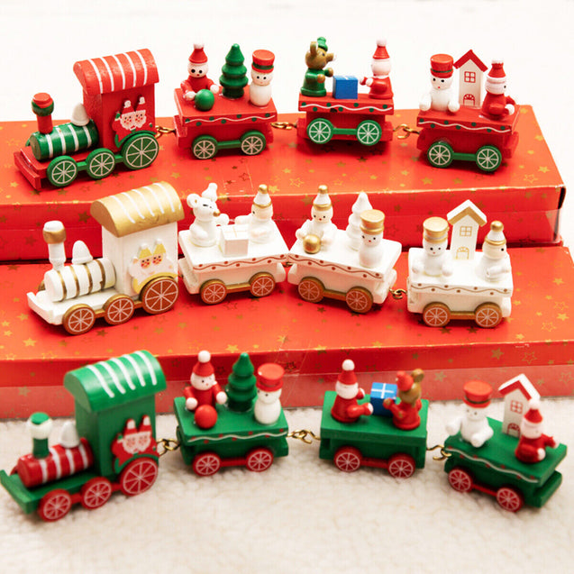 Christmas Wood Train Santa Claus Xmas Ornament Kids Toy Gift Festival Home Decor