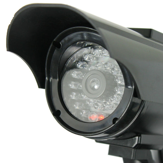 Pack of 2 Solar Powered Dummy Security Camera CCTV with LED Record Light - Black