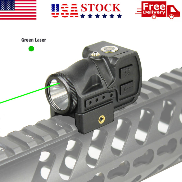 Tactical Flashlight & Green Laser Sight Combo Picatinny Rail Mounted Pistol