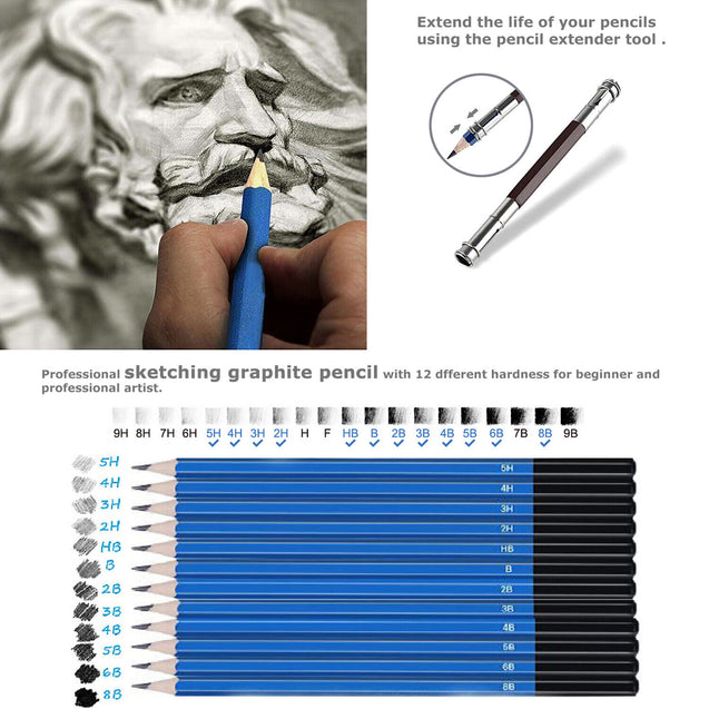 51pcs Professional Drawing Artist Kit Set Pencils and Sketch Charcoal Art & Bag