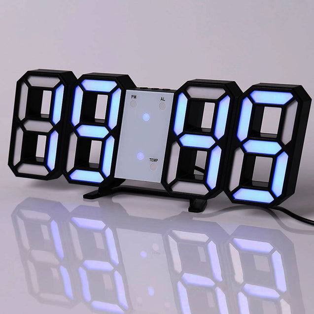 Digital 3D LED Big Wall Desk Alarm Clock Snooze 12/24 Hours Auto Brightness USB