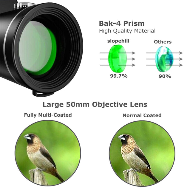 40X60 HD BAK4 Monocular Telescope+Phone Clip Tripod Night Vision Outdoor Hiking