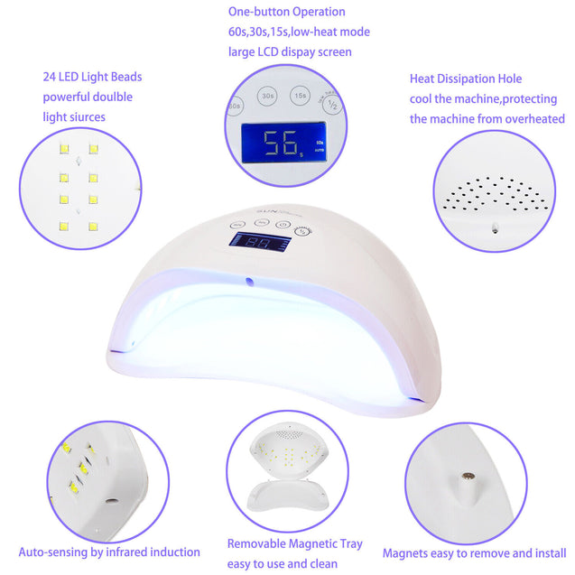 48W Professional 24 LED UV Nail Lamp Dryer Gel Polish Light Curing Machine US