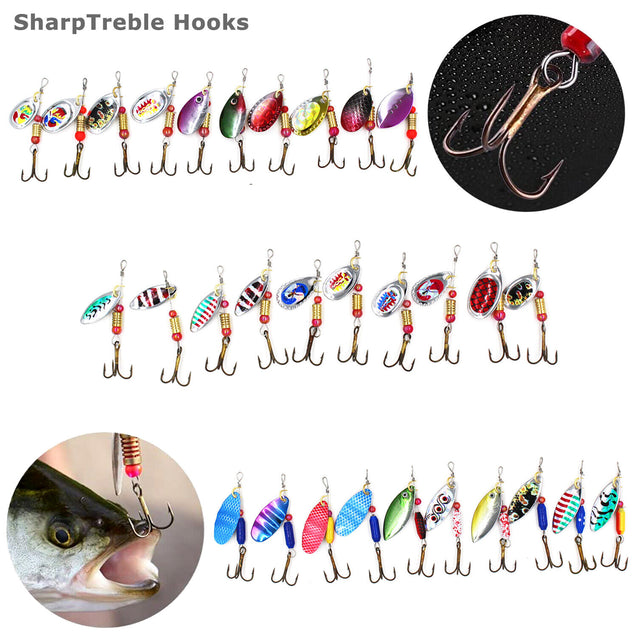 30 PCS Fishing Lures Metal Spinner Baits Bass Tackle Crankbait Trout Spoon Trout