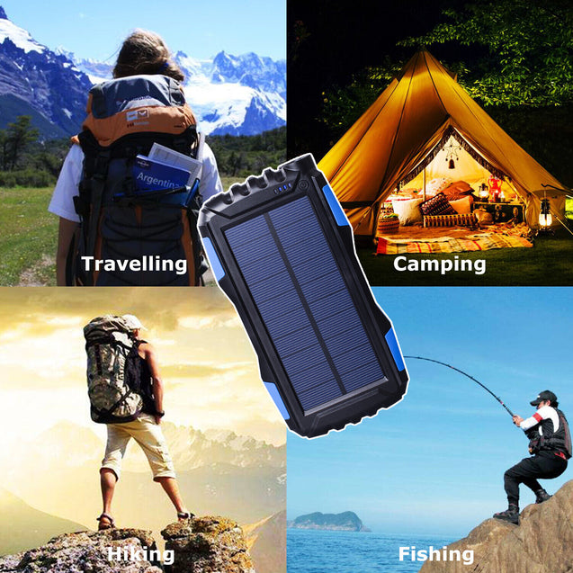 25000mAh Solar Power Bank Battery Dual USB Waterproof Charger for Phone 3 Color