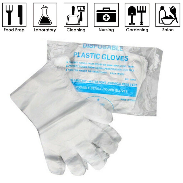 200/500/1000 Plastic Gloves Disposable Premium Polythene Catering Food Mechanics