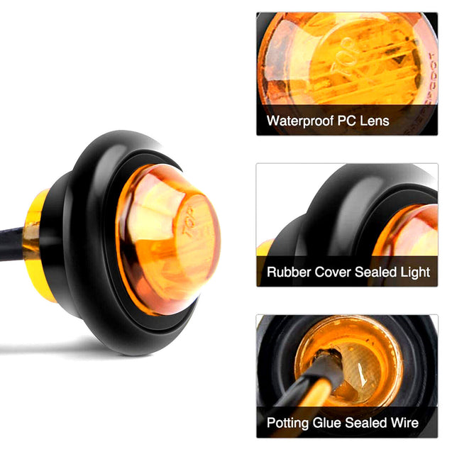 20X 3/4" 12V Marker Lights LED Truck Trailer Round Side Bullet Light Amber Red