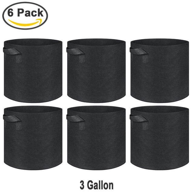 6 Pk Grow Bags Plant Fabric Pot Nursery Soil Bag with Handles Thickened Nonwoven