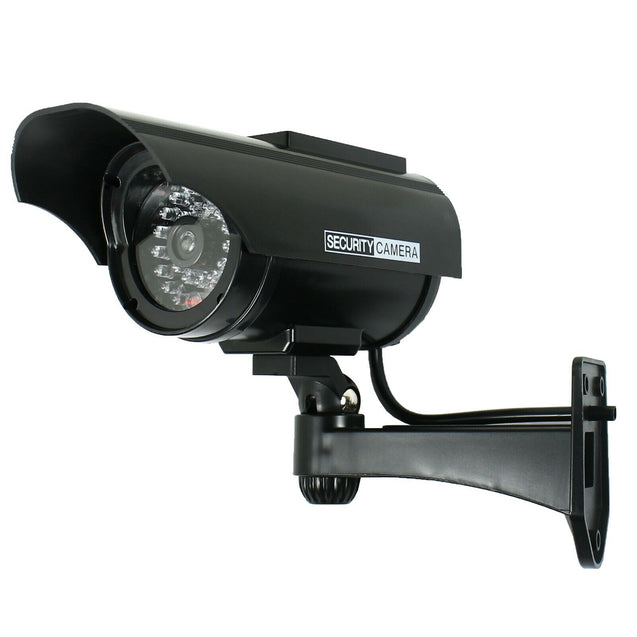 Pack of 2 Solar Powered Dummy Security Camera CCTV with LED Record Light - Black