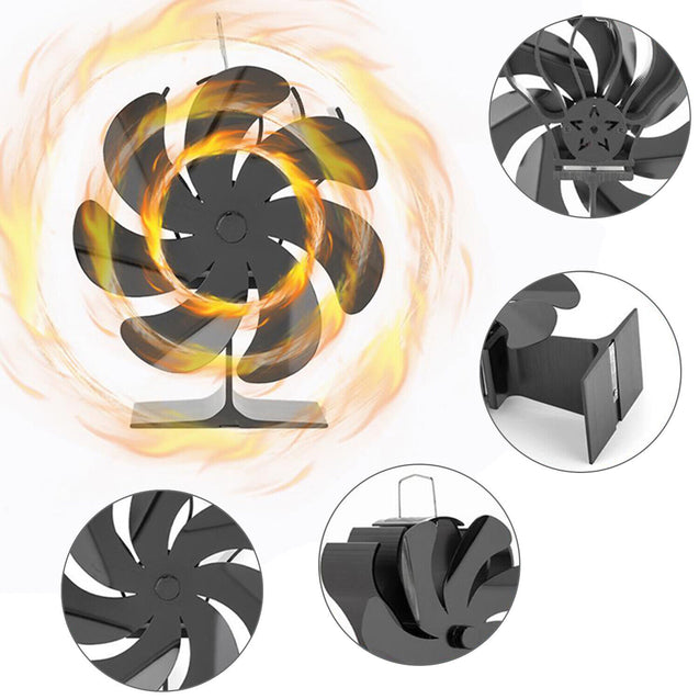 7 Blade 1400rpm Fireplace Stove Fan Heat Powered Silent Wood Log Fuel Saving Eco