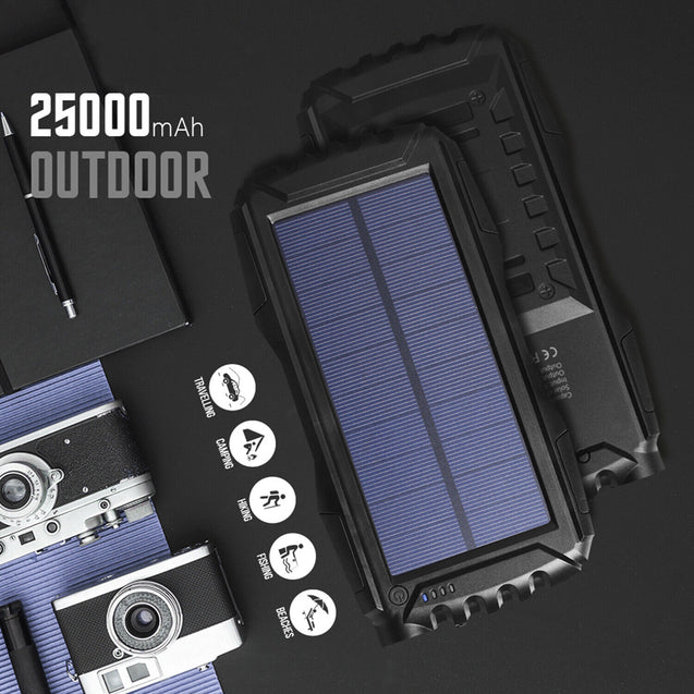 25000mAh Solar Power Bank Battery Dual USB Waterproof Charger for Phone 3 Color