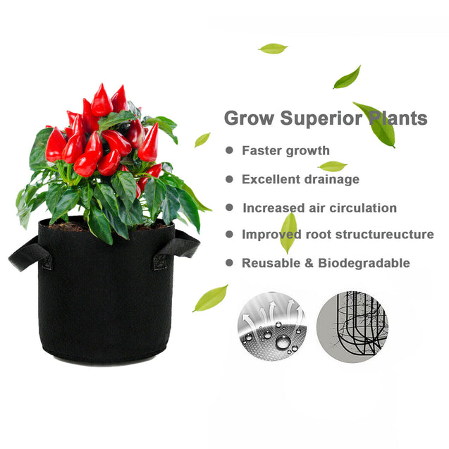 6 Pk Grow Bags Plant Fabric Pot Nursery Soil Bag with Handles Thickened Nonwoven