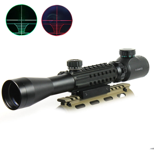 3-9x40 Tactical Rifle Scope Red & Green illuminated Optical Gun Scope with Rails