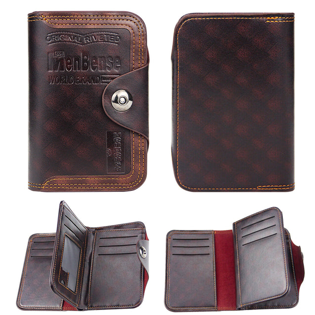 Mens Men's S4 Retro Leather Vertical Section Credit Card Holder Wallet with Hasp