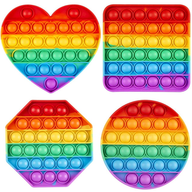 4 PACK Rainbow Popit Fidget it Pop Toy Push Bubble Sensory Set Stress Relief