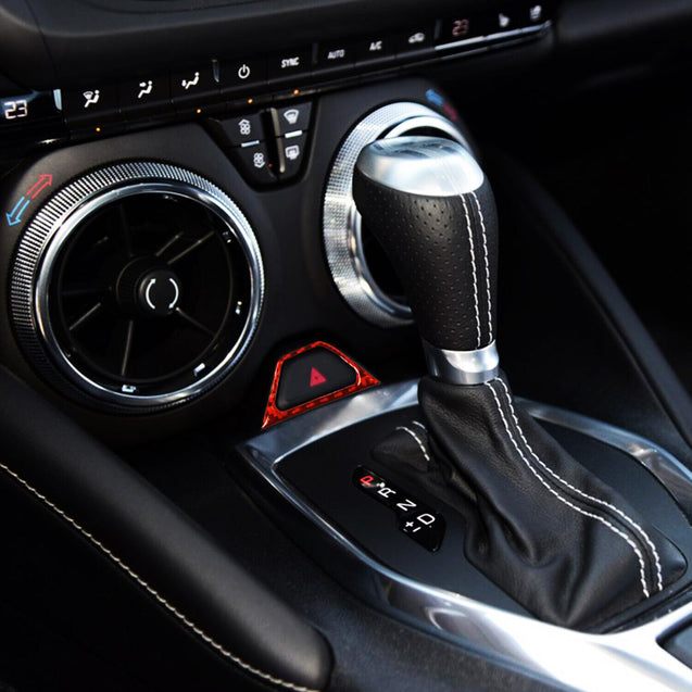 Carbon Fiber Warning Light Button Cover Trim Red For Chevrolet Camaro 2016-2019