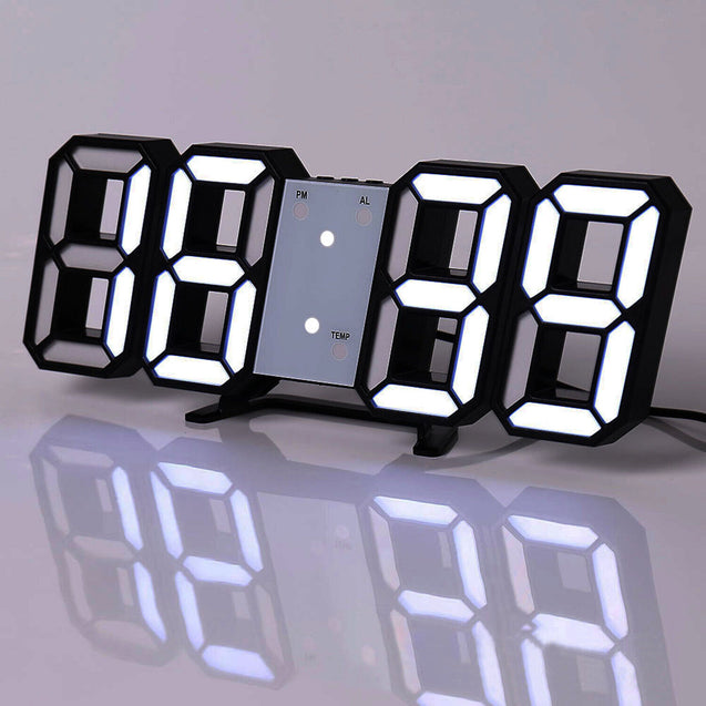 Digital 3D LED Big Wall Desk Alarm Clock Snooze 12/24 Hours Auto Brightness USB
