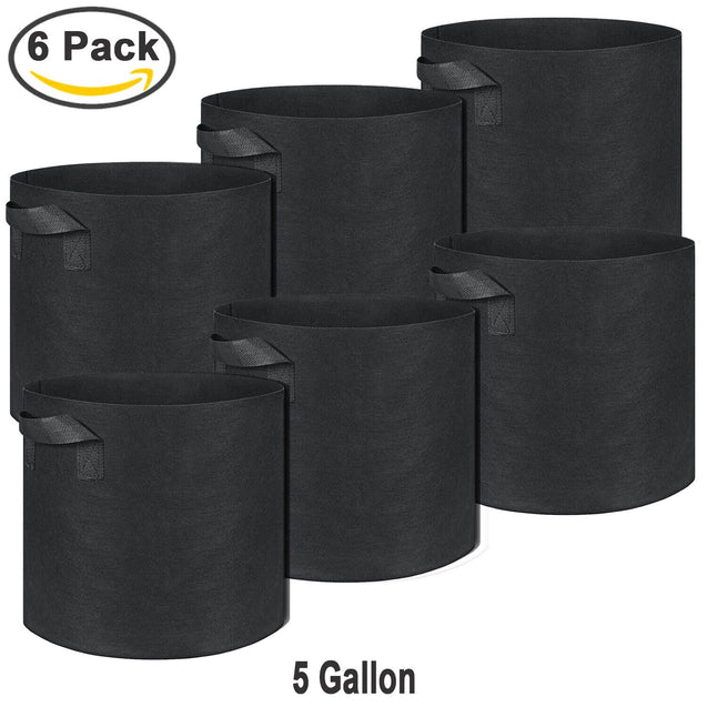 6 Pk Grow Bags Plant Fabric Pot Nursery Soil Bag with Handles Thickened Nonwoven