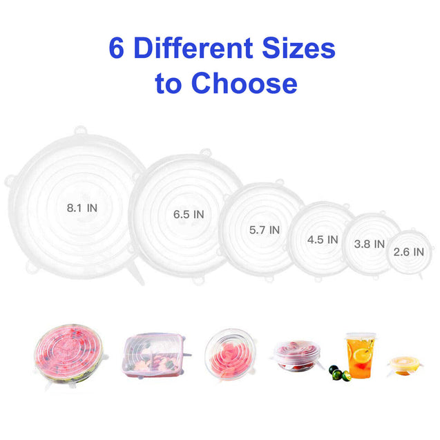 6 PCS Silicon Reusable Stretch Lids Food Bowl Containers Dishes Covers