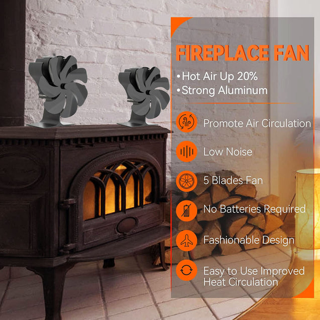 7 Blade 1400rpm Fireplace Stove Fan Heat Powered Silent Wood Log Fuel Saving Eco