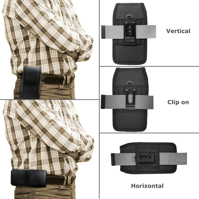 Cell Phone Pouch with Belt Loop and Metal Clip Holster Screen Size 5.2" to 5.5"